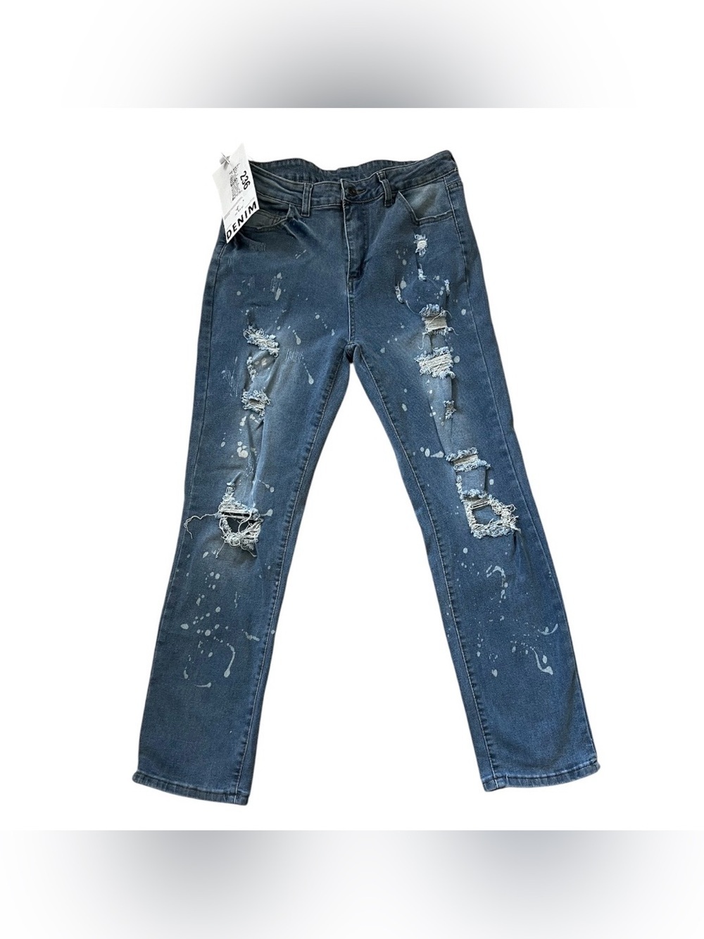 Men's Distressed Blue Paint-Splatter Jeans
